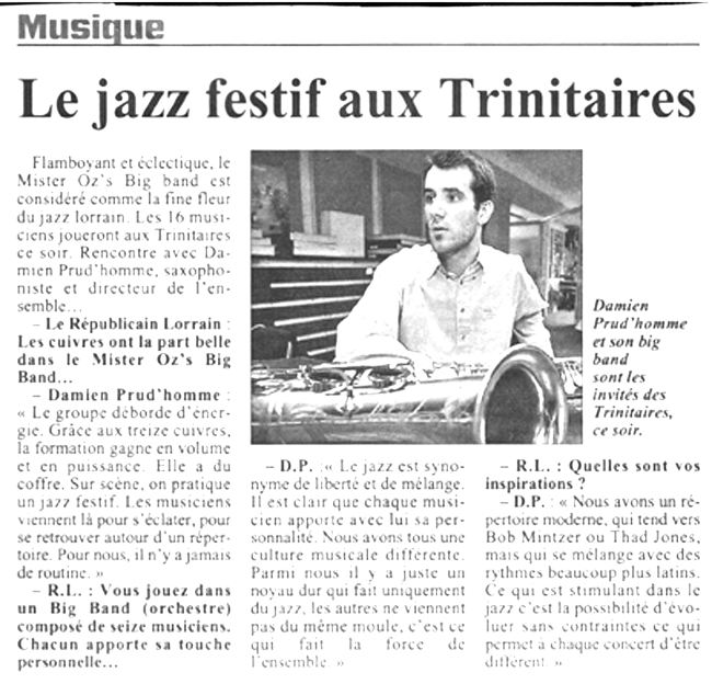 Le jazz festif aux Trinitaires de Metz avec Mister OZ's Big Band