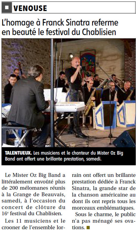 article de presse du concert à la grange de Beauvais Chablis